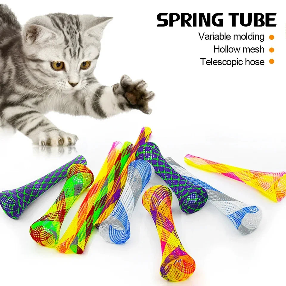 10pcs Cat Spring Toy Colorful Interactive Funny Jumping Catcting Toy Pet Telescopic Tube Flexible Spiral Spring Cat Chewing Toy