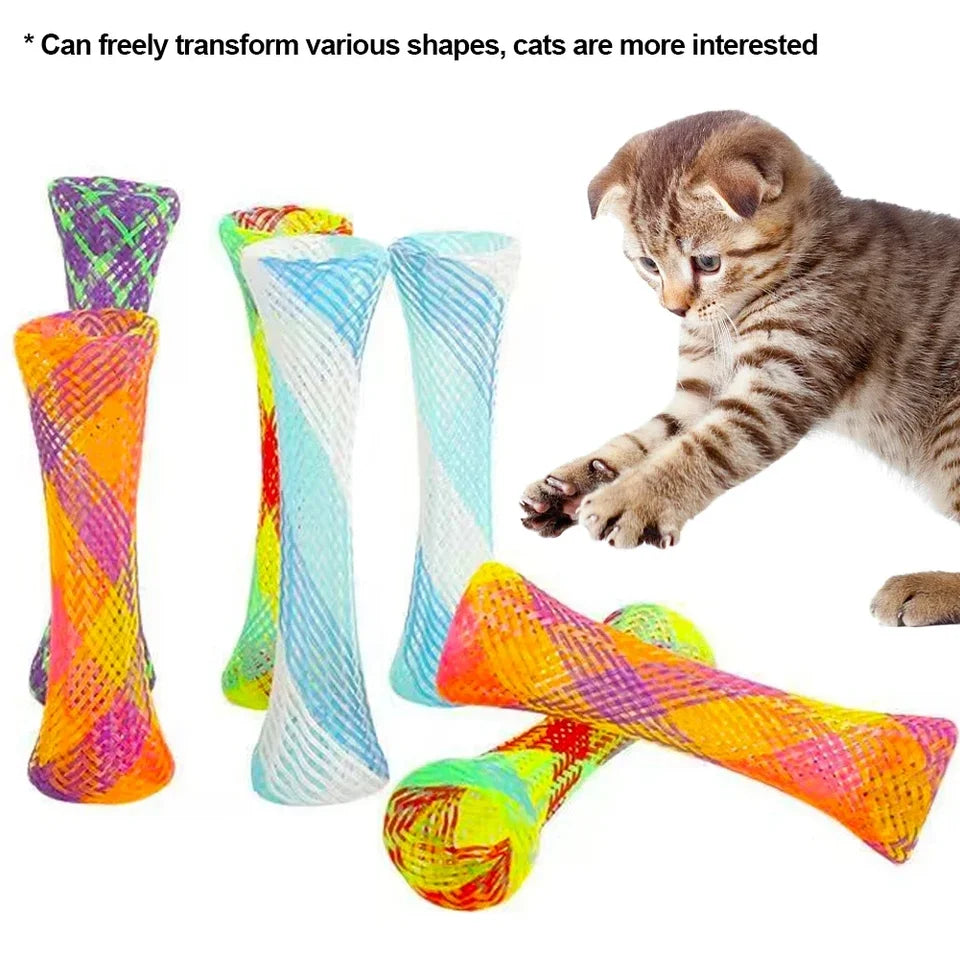 10pcs Cat Spring Toy Colorful Interactive Funny Jumping Catcting Toy Pet Telescopic Tube Flexible Spiral Spring Cat Chewing Toy