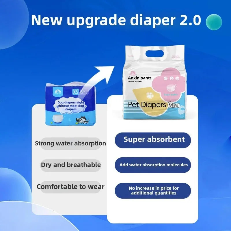 12PCS Waterproof Pet Diaper Leak-proof Design Menstrual Shorts Disposable Puppy Diaper Pants Adjustable Pet Male Dog Diapers