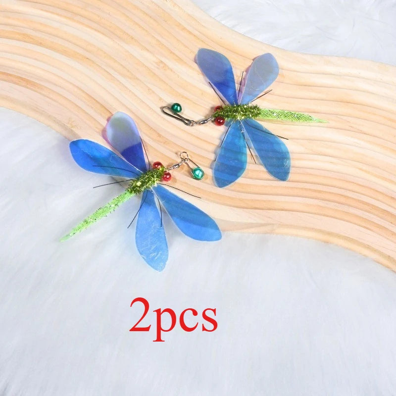2pcs Simulation Dragonfly Cat Teasing Stick Replacement Head Insect Cat Toy Interactive Pet Toys For Kitten
