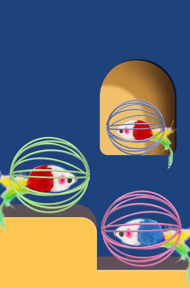 Popular Colorful Mouse in Cage Cat Toy Within Sand Interactive Chase Cat Mouse Toy