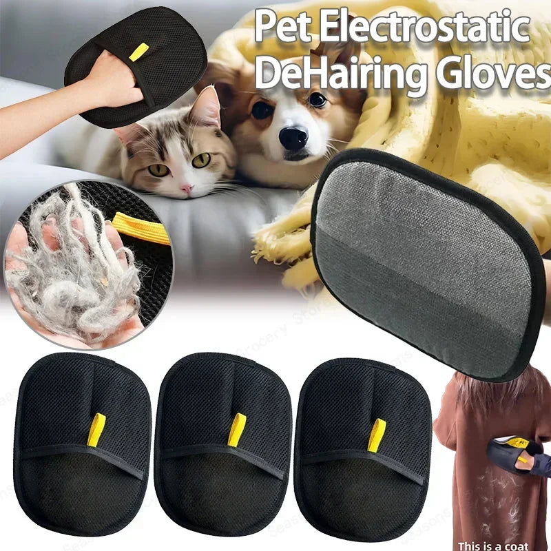 Pet Hair Removal Gloves Static Free Bidirectional Brushing Grooming Tool for Dog Cat Sofa Carpet Clothes Cleaning