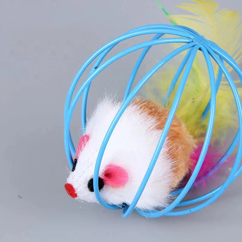 Popular Colorful Mouse in Cage Cat Toy Within Sand Interactive Chase Cat Mouse Toy