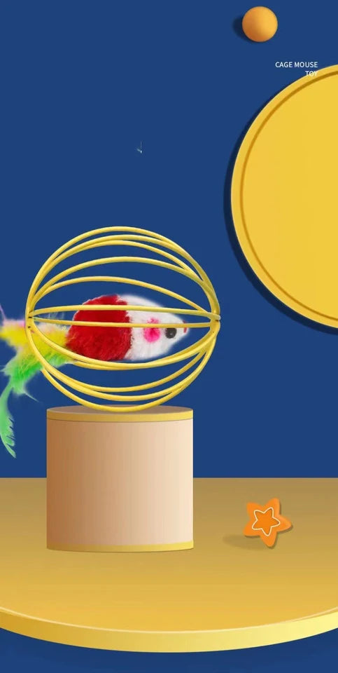 Popular Colorful Mouse in Cage Cat Toy Within Sand Interactive Chase Cat Mouse Toy